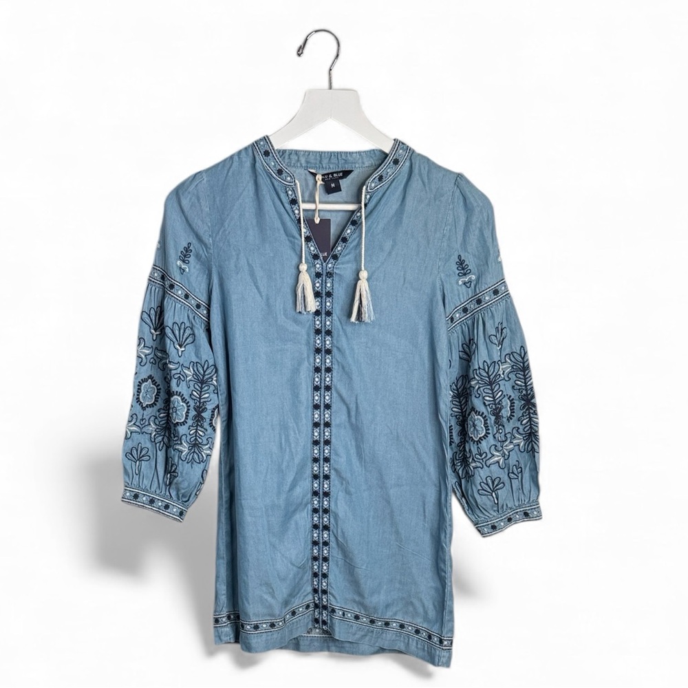 Blu & Blue New York Girls Boho Tencel Embroidered Shift Dress W1999 Sz M